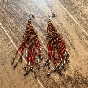 Handcrafted Long Tribal Seed Bead Earrings - Boho